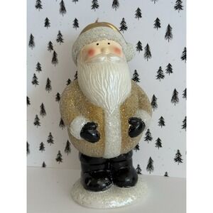 Pottery Barn BOUGIE 9" CHRISTMAS SANTA CANDLE Gold/Glitter/Beaded 160 Hours Burn